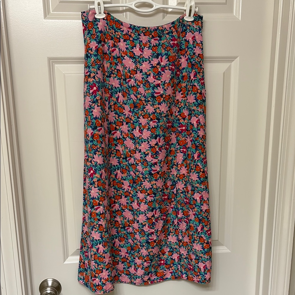 LOFT Linen Blend Floral Midi Skirt